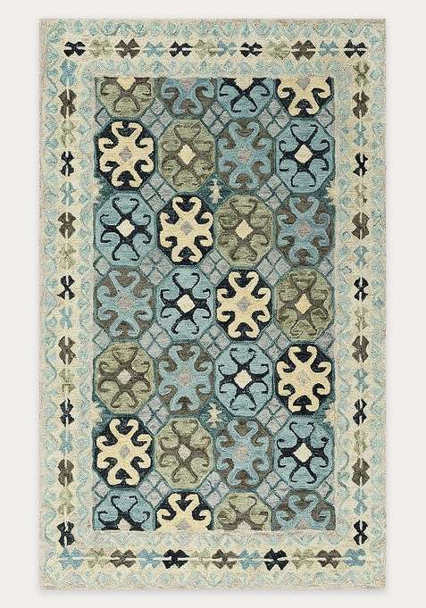 100% Wool Handmade Blue Teal Rug | Moroccan Geometric Carpet With Cotton Backing For Living Room