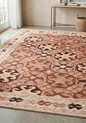 Saffron Rugs Hand Tufted Terracotta Brown Geometric  Rectangular Wool Area Rug