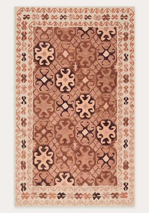 100% Wool Handmade Terracotta Brown Rug | Moroccan Geometric Carpet With Cotton Backing For Living Room