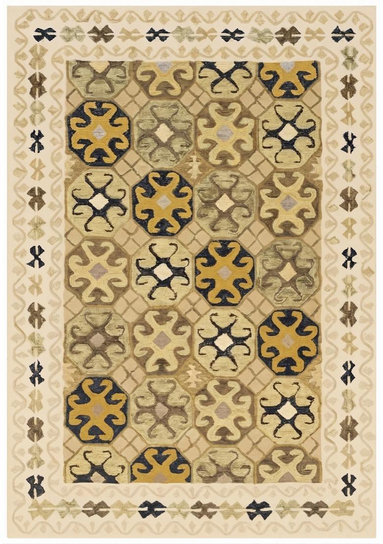 Saffron Rugs Hand Tufted Beige Gold Geometric  Rectangular Wool Area Rug - Indya
