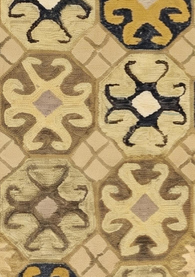 Saffron Rugs Hand Tufted Beige Gold Geometric  Rectangular Wool Area Rug - Indya