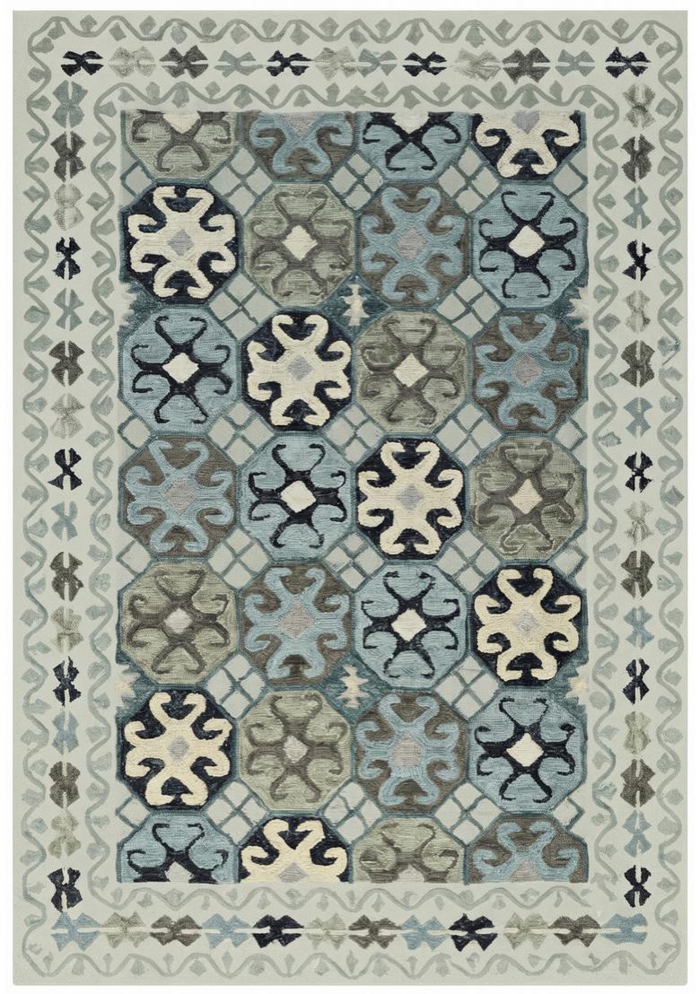 Saffron Rugs Hand Tufted Light Blue Grey Geometric  Rectangular Wool Area Rug - Indya