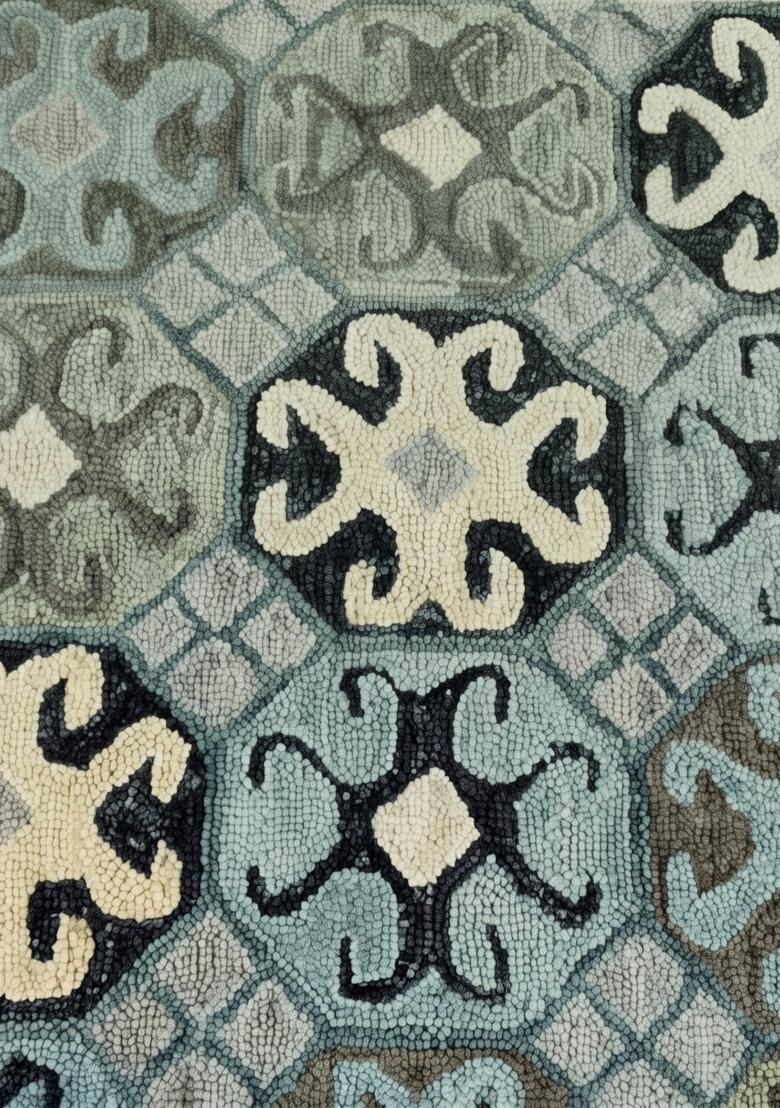 Saffron Rugs Hand Tufted Light Blue Grey Geometric  Rectangular Wool Area Rug - Indya