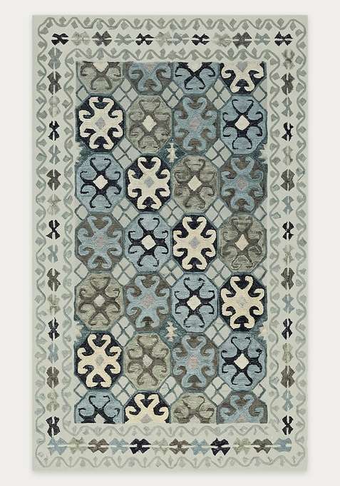 100% Wool Handmade Light Blue Grey Rug | Moroccan Geometric Carpet With Cotton Backing For Living Room