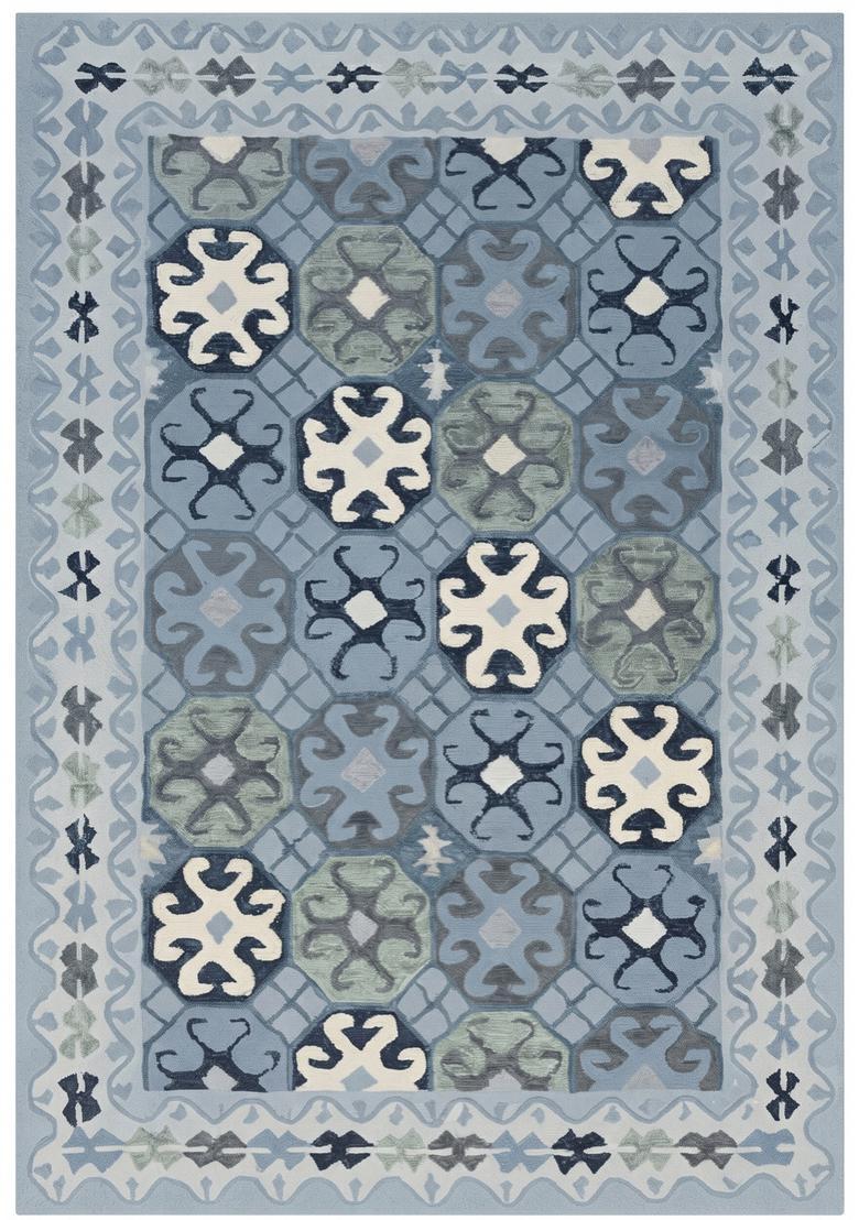 Saffron Rugs Hand Tufted Light Blue Geometric  Rectangular Wool Area Rug - Indya