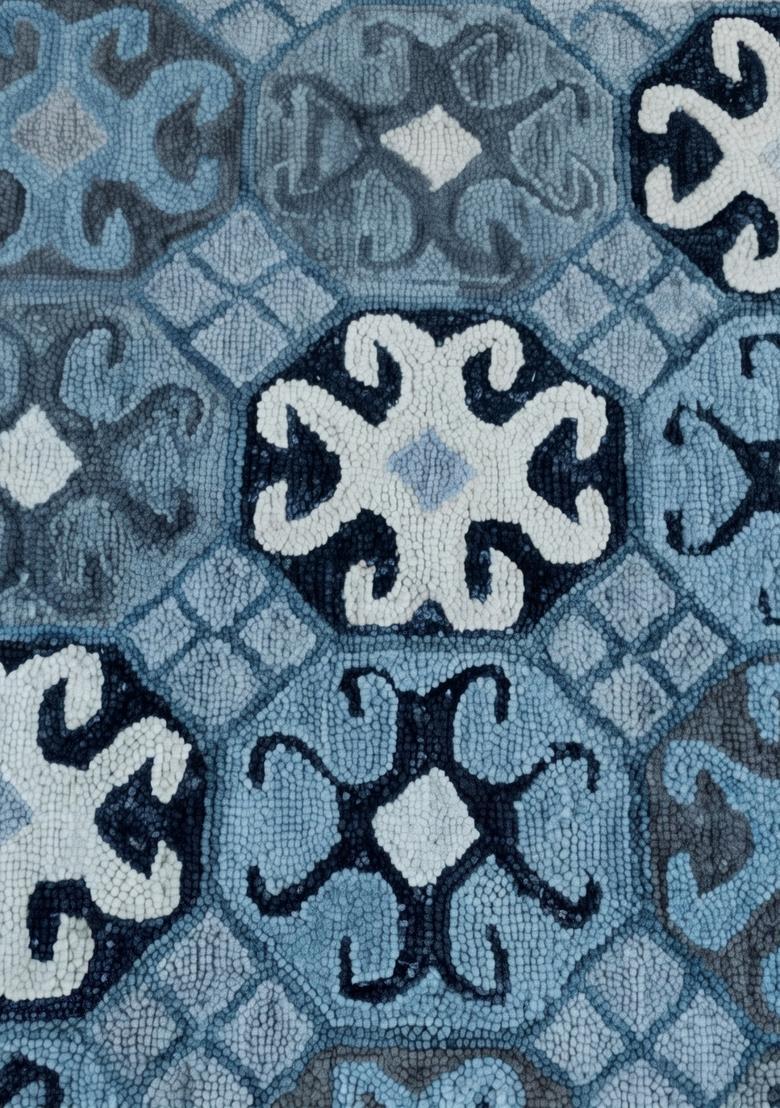 Saffron Rugs Hand Tufted Light Blue Geometric  Rectangular Wool Area Rug - Indya