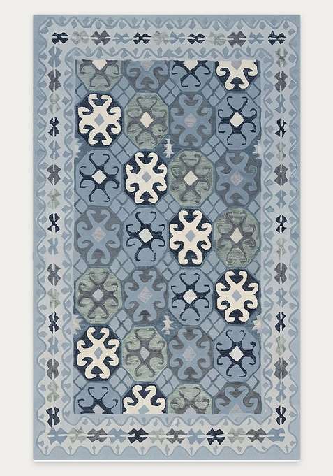 100% Wool Handmade Light Blue Rug | Moroccan Geometric Carpet With Cotton Backing For Living Room