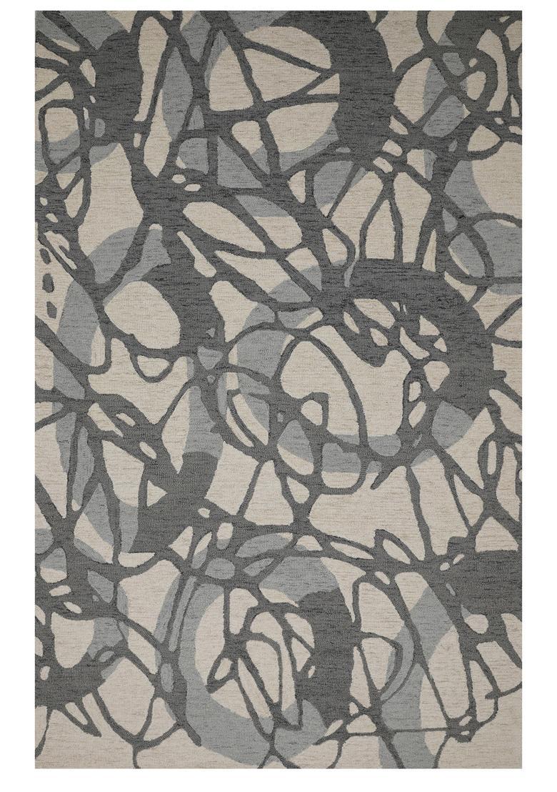 Saffron Rugs Hand Tufted Cream and Grey Swirls  Rectangular Wool Area Rug - Indya