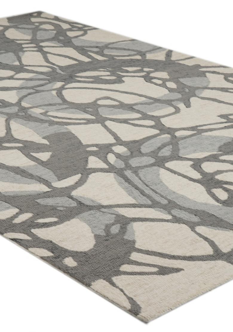 Saffron Rugs Hand Tufted Cream and Grey Swirls  Rectangular Wool Area Rug - Indya