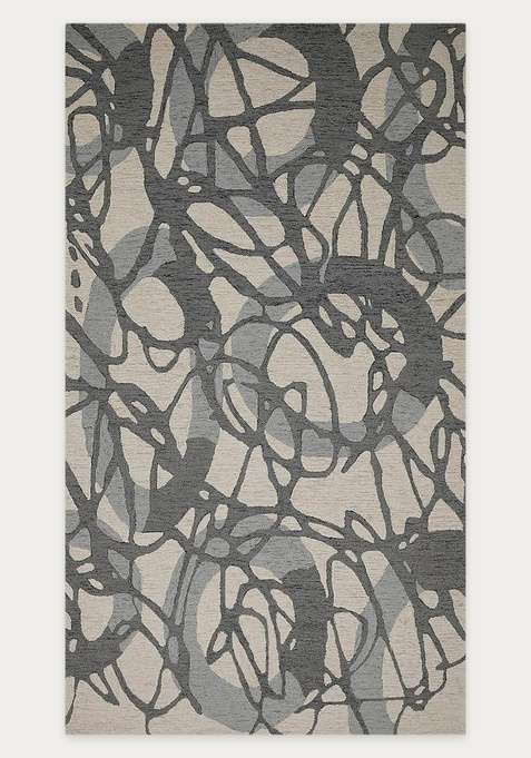 100% Wool Handmade Cream And Grey Rug | Contemporary Swirls Carpet With Cotton Backing For Living Room
