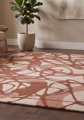 Saffron Rugs Hand Tufted Terracotta Brown Swirls  Rectangular Wool Area Rug