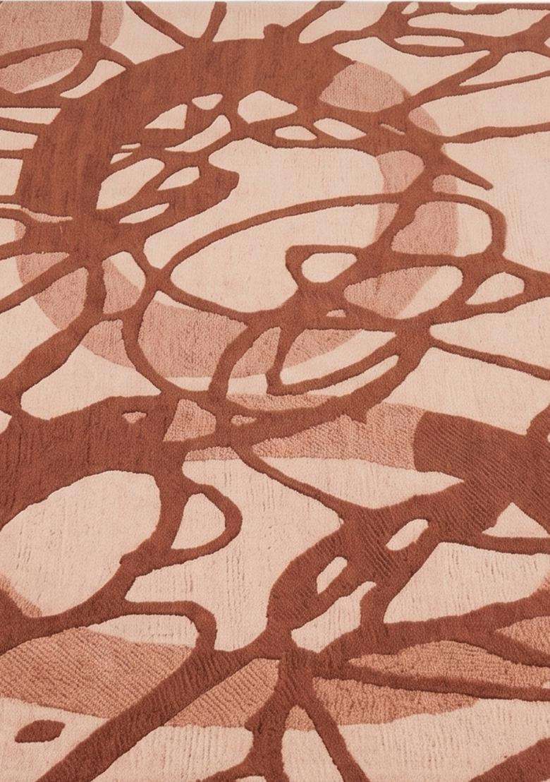 Saffron Rugs Hand-Tufted 100% Wool Area Rug | Terracotta Brown Rectangular Rug | Cotton Backing | Contemporary Swirls Carpet for Living Room - Indya