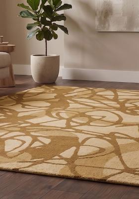 Saffron Rugs Hand Tufted Golden Beige Swirls  Rectangular Wool Area Rug