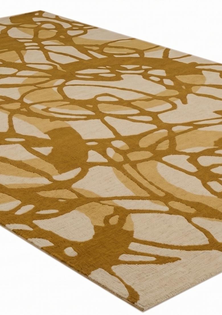 Saffron Rugs Hand Tufted Golden Beige Swirls  Rectangular Wool Area Rug - Indya