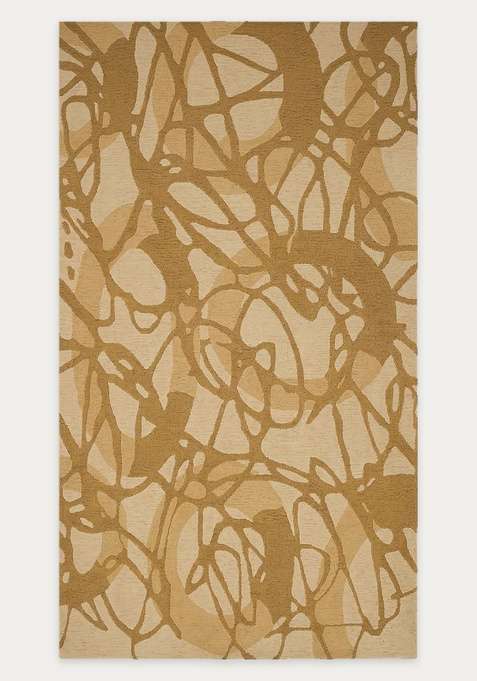 100% Wool Handmade Golden Beige Rug | Contemporary Swirls Carpet With Cotton Backing For Living Room