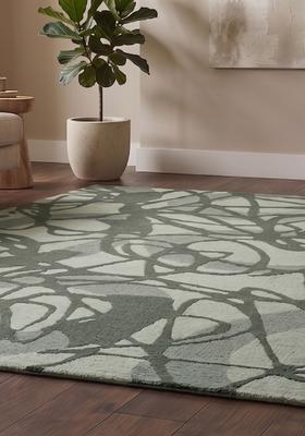 Saffron Rugs Hand Tufted Sage Green Swirls  Rectangular Wool Area Rug