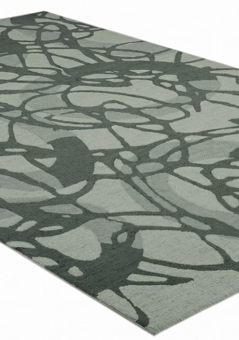 Saffron Rugs Hand Tufted Sage Green Swirls  Rectangular Wool Area Rug - Indya