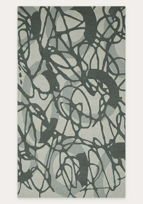 100% Wool Handmade Sage Green Rug | Contemporary Swirls Carpet With Cotton Backing For Living Room