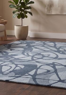 Saffron Rugs Hand Tufted Steel Blue Grey Swirls  Rectangular Wool Area Rug