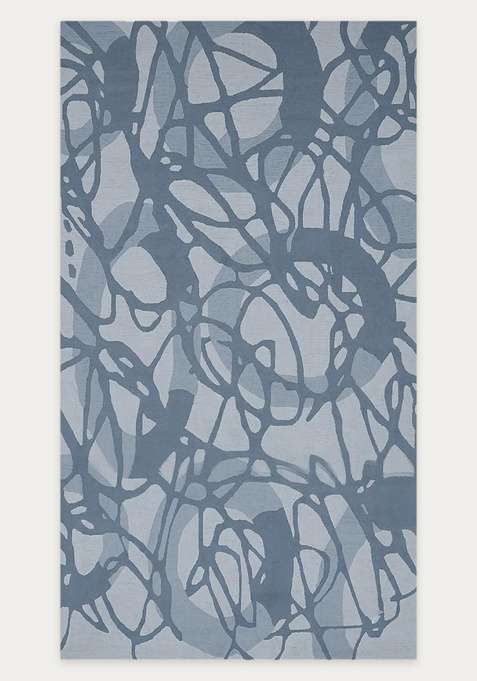 100% Wool Handmade Steel Blue Grey Rug | Contemporary Swirls Carpet With Cotton Backing For Living Room
