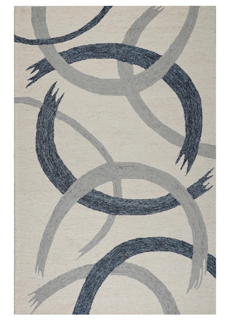 Saffron Rugs Hand Tufted Cream Blue Grey Swirls  Rectangular Wool Area Rug - Indya