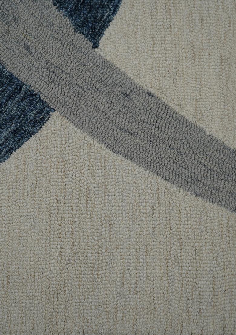 Saffron Rugs Hand Tufted Cream Blue Grey Swirls  Rectangular Wool Area Rug - Indya