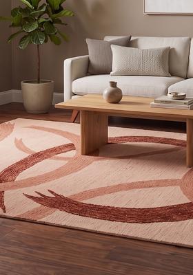 Saffron Rugs Hand Tufted Blush Pink Swirls  Rectangular Wool Area Rug