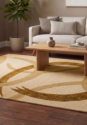 Saffron Rugs Hand Tufted Beige Gold Brown Swirls  Rectangular Wool Area Rug