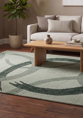 Saffron Rugs Hand Tufted Light Sage Grey Swirls  Rectangular Wool Area Rug