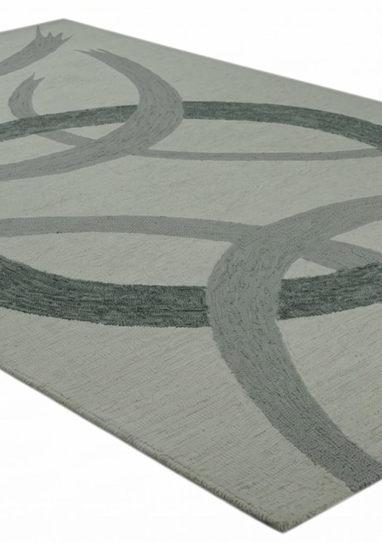 Saffron Rugs Hand Tufted Light Sage Grey Swirls  Rectangular Wool Area Rug - Indya