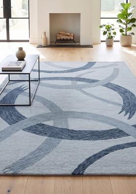 Saffron Rugs Hand Tufted Light Blue Grey Swirls  Rectangular Wool Area Rug