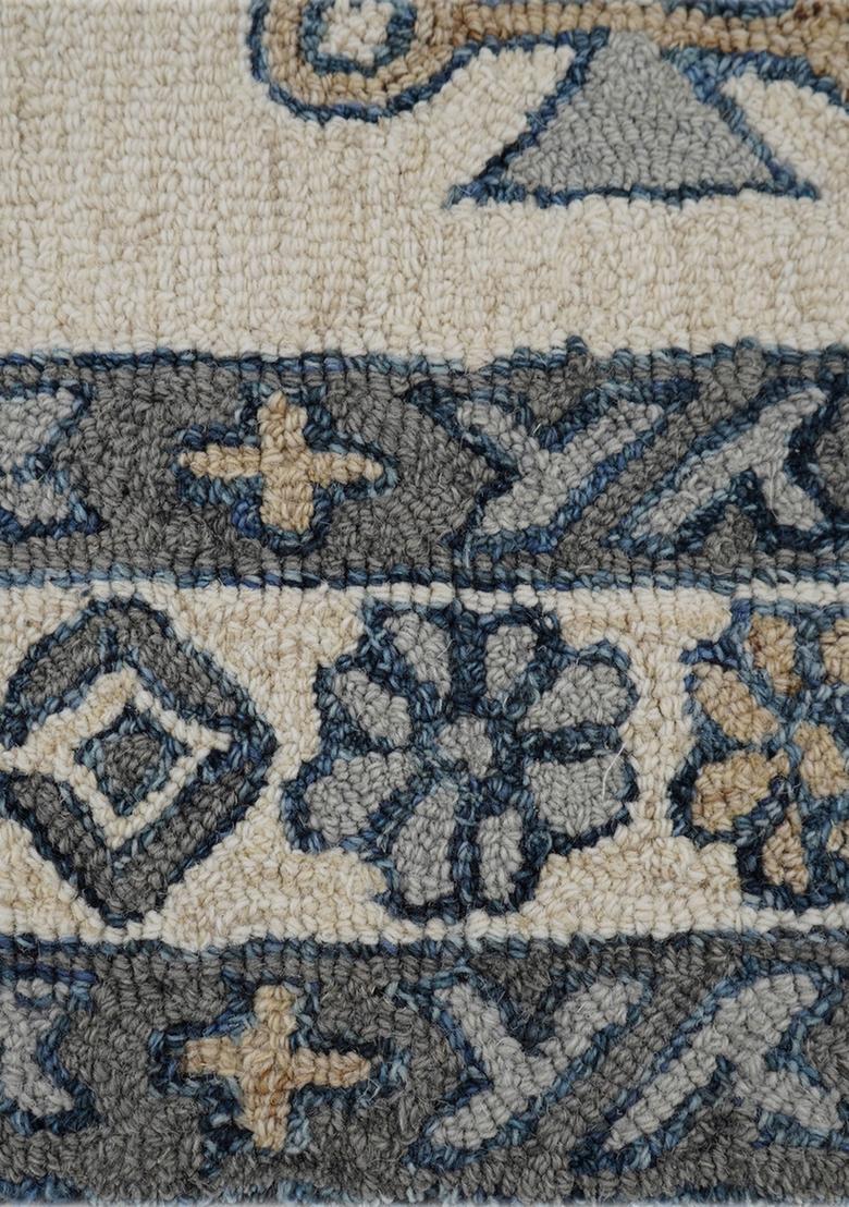 Saffron Rugs Hand Tufted Grey Ivory Geometric  Rectangular Wool Area Rug - Indya