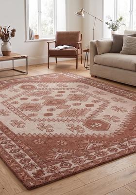 Saffron Rugs Hand Tufted Rust Brown Geometric  Rectangular Wool Area Rug