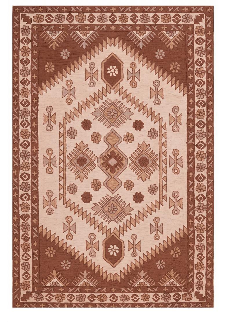 Saffron Rugs Hand Tufted Rust Brown Geometric  Rectangular Wool Area Rug - Indya