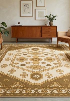Saffron Rugs Hand Tufted Beige Brown Gold Geometric  Rectangular Wool Area Rug