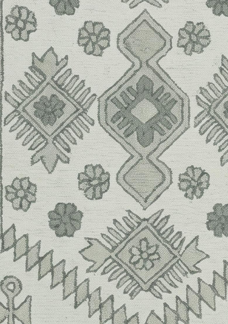 Saffron Rugs Hand Tufted Sage Grey Green Geometric  Rectangular Wool Area Rug - Indya