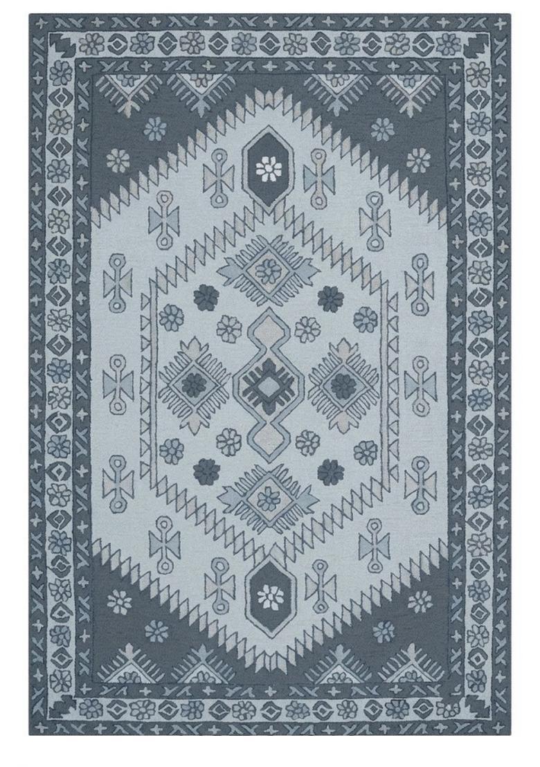 Saffron Rugs Hand Tufted Steel Blue Grey Geometric  Rectangular Wool Area Rug - Indya