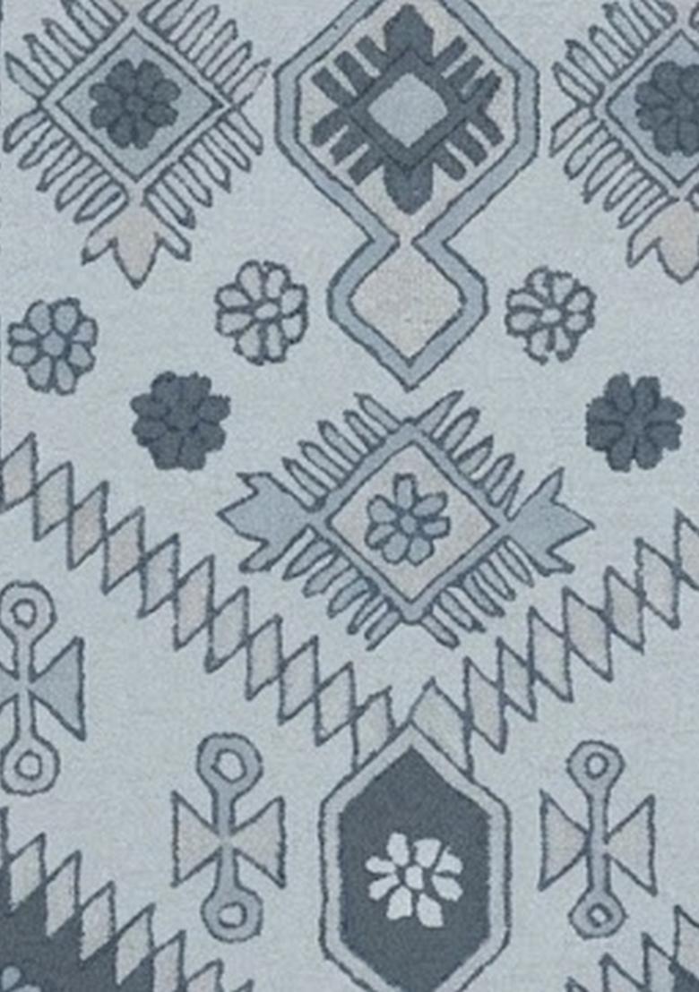 Saffron Rugs Hand Tufted Steel Blue Grey Geometric  Rectangular Wool Area Rug - Indya