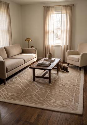 Saffron Rugs Hand Tufted Beige Geometric  Rectangular Wool Area Rug