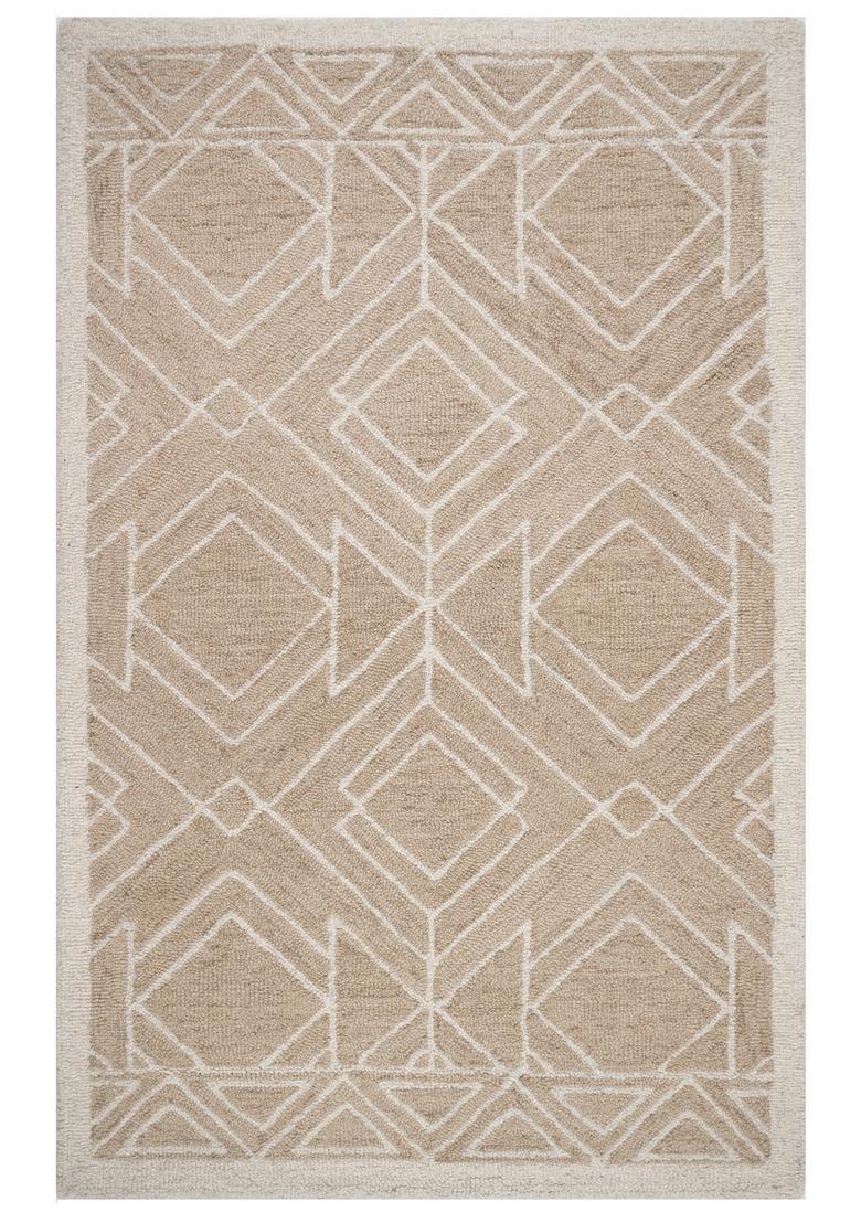 Saffron Rugs Hand Tufted Beige Geometric  Rectangular Wool Area Rug - Indya