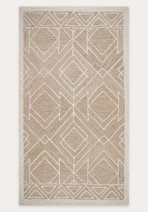 100% Wool Handmade Beige Rug | Contemporary Geometric Carpet With Cotton Backing For Living Room
