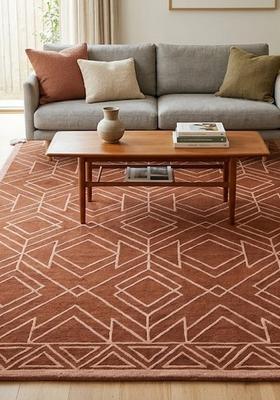 Saffron Rugs Hand Tufted Rust Brown Geometric  Rectangular Wool Area Rug