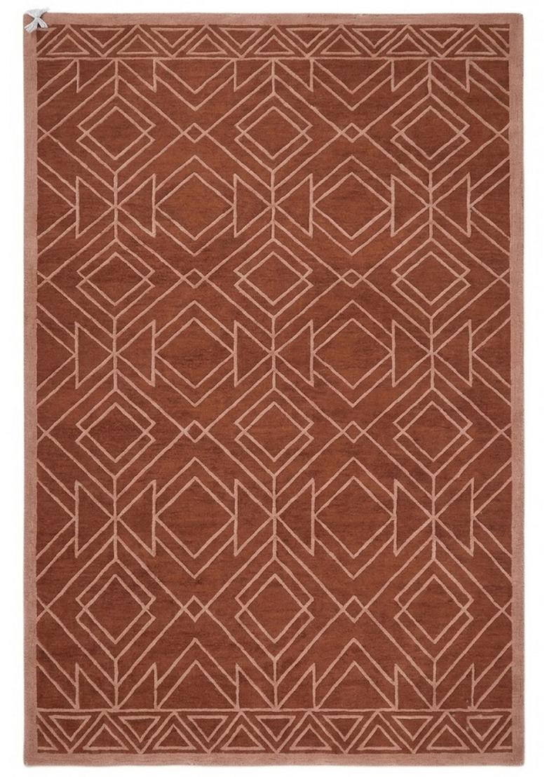 Saffron Rugs Hand Tufted Rust Brown Geometric  Rectangular Wool Area Rug - Indya