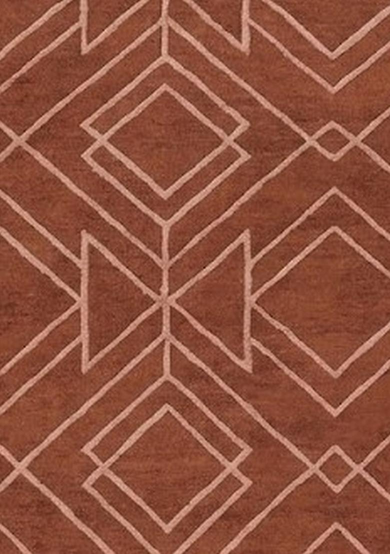 Saffron Rugs Hand Tufted Rust Brown Geometric  Rectangular Wool Area Rug - Indya