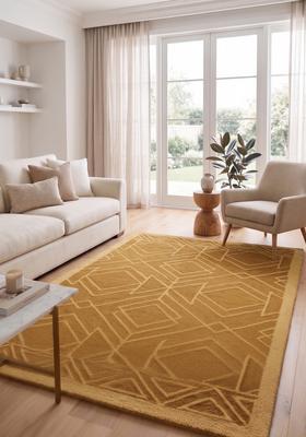 Saffron Rugs Hand Tufted Mustard Gold Geometric  Rectangular Wool Area Rug