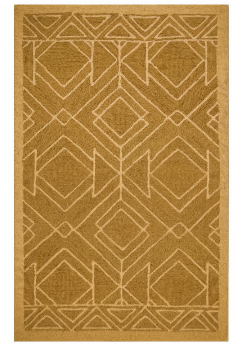 Saffron Rugs Hand Tufted Mustard Gold Geometric  Rectangular Wool Area Rug - Indya