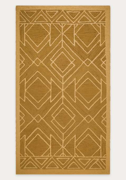 100% Wool Handmade Mustard Gold Rug | Contemporary Geometric Carpet With Cotton Backing For Living Room