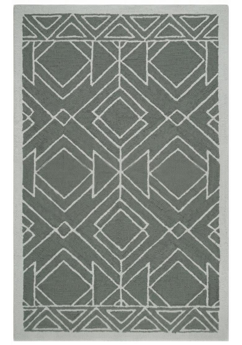 Saffron Rugs Hand Tufted Sage Green Geometric  Rectangular Wool Area Rug - Indya
