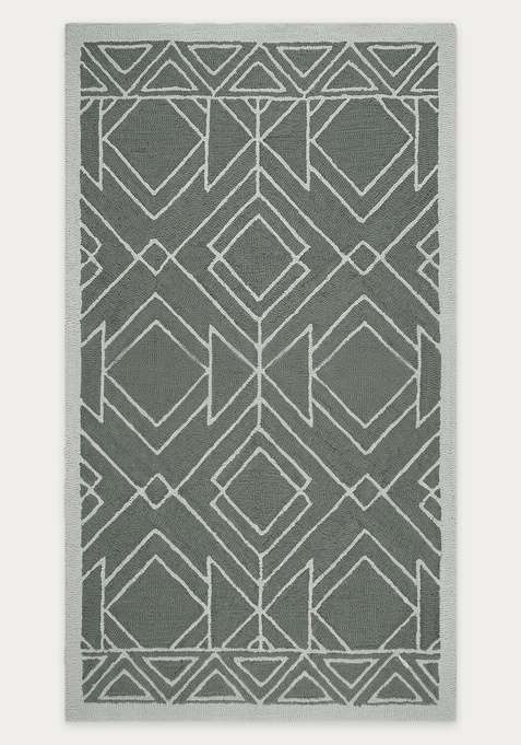 100% Wool Handmade Sage Green Rug | Contemporary Geometric Carpet With Cotton Backing For Living Room