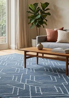 Saffron Rugs Hand Tufted Steel Blue Grey Geometric  Rectangular Wool Area Rug
